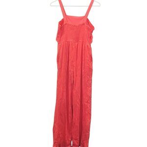 GB Girls Smocked Back Front Tie Cotton Wide Leg Jumpsuit Coral Large